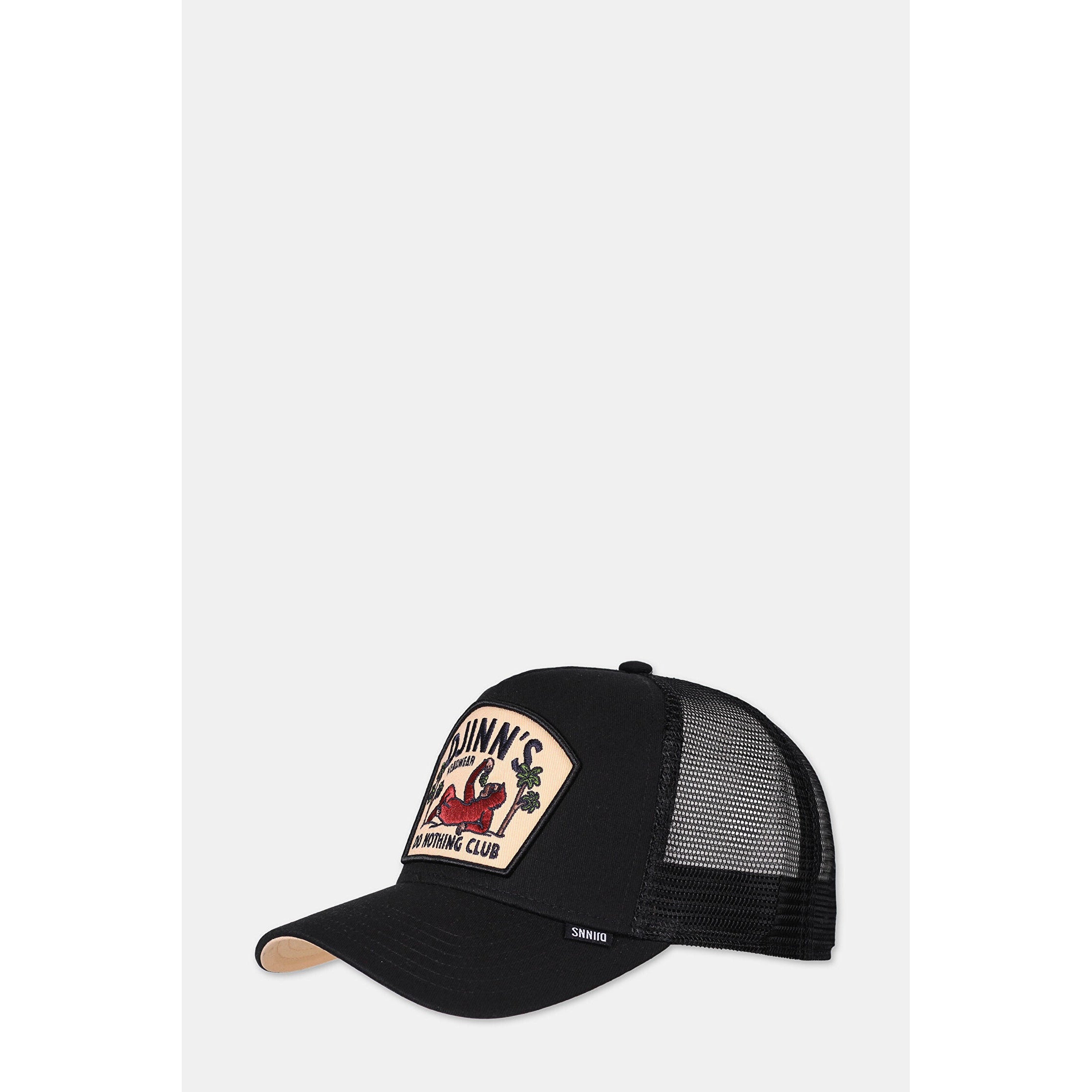 Men's Djinn's Black Patterned Mesh Trucker Hat with Front Patch Detail